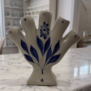 Blue Floral Ceramic Fan Vase/tulipiefe - Unknown Brand
